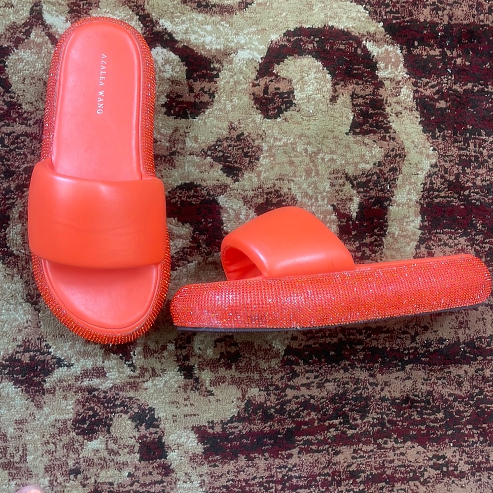 Slight wedge heel bejeweled sandals